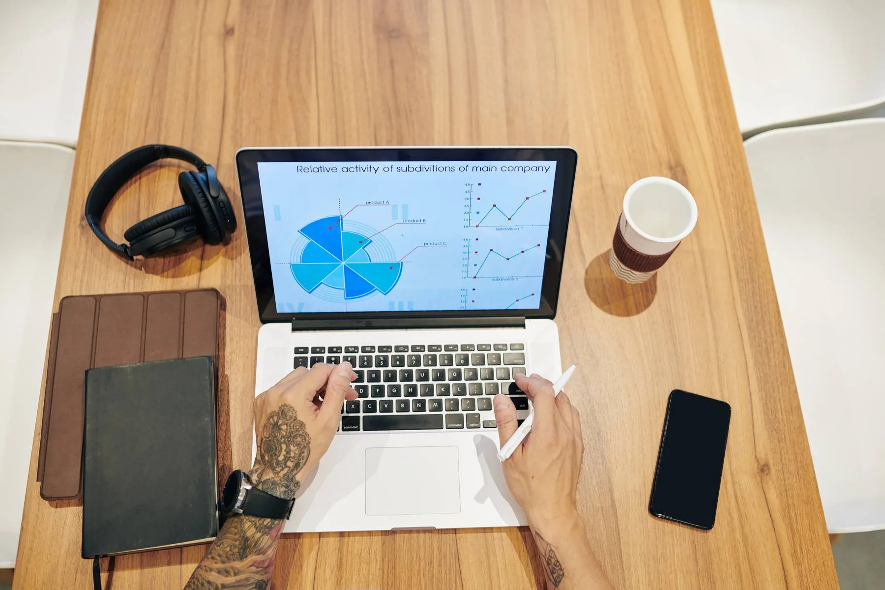Working on laptop with business analytics at offic