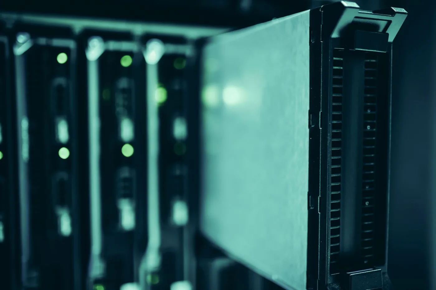 Close-up of server racks in a data center